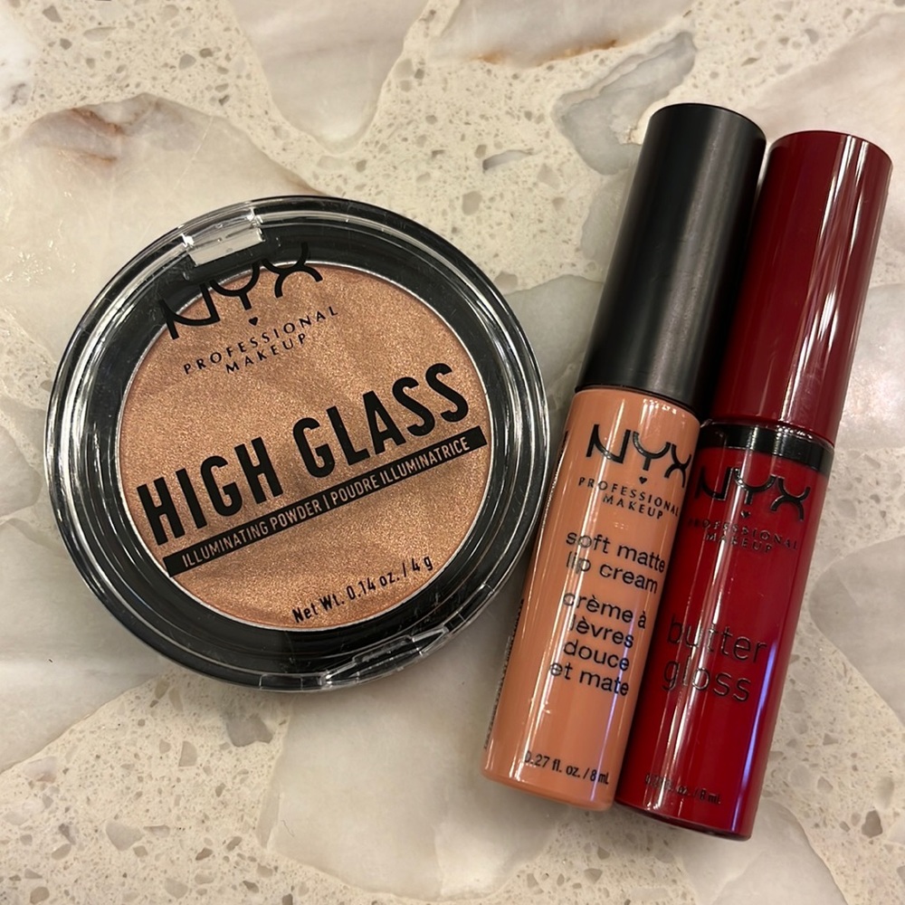 NYX bundle: highlighter, matte lipstick, lip gloss